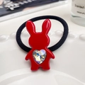 Roter Kaninchen-Haargummi aus Acetat mit funkelndem Herzkristall und Gummiband - Einfarbig Rot