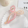 Pinza para el pelo con lazo rosa y naranja en bandeja perlada para un peinado elegante - 13cm / Rosa Melocotón