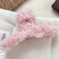 Pinza per capelli rosa in finta lana di agnello con morbida texture per l'inverno - 11cm / Rosa