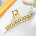 Matte gold liquid metal hair claw clip with zircons in a minimalist lifestyle setting - Straight Line Matte Gold
