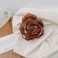 Pinza per capelli a rosa ambrata vintage francese con petali in resina e finitura lucida - caffè