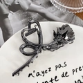 Gunmetal liquid metal hair claw clip with carved rose and hollow heart details - Black Rose