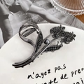 Elegant gunmetal tulip hair claw clip with dark rhinestones and grey pearl detail - Black Tulip