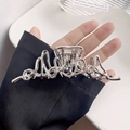 Silver liquid metal hair claw clip with irregular wave design and zircon accents - Silver Streamline