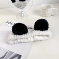 Plush panda head band with cute black ears and white high-density faux fur texture - Panda Headband