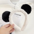 Plush panda bear ears headband in black and white faux fur for skincare and washing face - Panda Headband Hoop