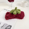 Deep red plush headband with green star decor for facial washing and skincare - Strawberry Headband