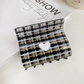 Elegante molletta per capelli in tweed a quadri bianchi e neri con cuore bianco - Nero 7.8CM