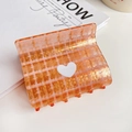 Molla per capelli quadrata vintage a scacchi arancioni e bianchi con cuore bianco - Rosso Arancio 7.8CM