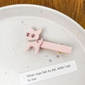 Pink acetate cat hair clip with sparkling rhinestones and golden metal duckbill clip - Pink