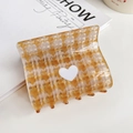 Pinza per capelli quadrata a quadretti ambra con elegante dettaglio a cuore bianco - Oro 7.8CM