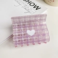 Elegant purple and white checkered hair claw clip with a white heart detail - Purple 7.8cm