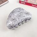 Gothic black and white spider web hair claw clip with large semi-circle design - White Spider Web