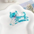 Blau-weiß gestreifte Acetat-Katzen-Haarklammer mit Strasssteinen und Glanzfinish - Schillerndes Blau 6CM