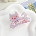 Pince à cheveux chat en acétate marbré rose avec détails en strass brillants - Pourpre Fluide 6CM