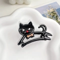 Pince à cheveux chat noir chic avec strass et nœud ambre sur un plateau décoratif - Noir 6CM
