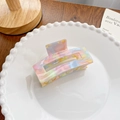 Rectangle acetate hair claw clip with colorful marble pattern on white porcelain plate - Small Rectangle 8.5CM