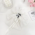 White chiffon ribbon bow hair claw clip with long satin streamers in elegant style - White