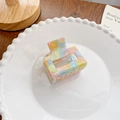 Square marble acetate hair claw clip with colorful candy finish on ceramic plate - Square 5CM