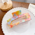 Colorful acetate marble claw clip in a rectangular hollow design for hair styling - Large Rectangle Dark 12CM