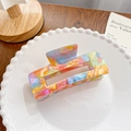 Colorful marbled acetate hair claw clip with rectangular hollow design on lace plate - Medium Rectangle Dark 10.5CM