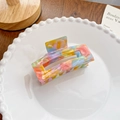 Rectangle acetate hair claw clip with colorful marble pattern for elegant hairstyling - Small Rectangle Dark 8.5CM