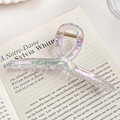 Iridescent mermaid-finish shark hair claw clip with elegant twisted ribbon design - Large Cross 13CM