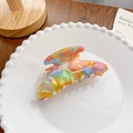Multicolor marble acetic acid hair claw clip with vibrant watercolor gradient pattern - Fish Tail B Dark 9.5CM