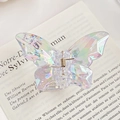 Elegant holographic butterfly hair claw clip with pearlescent finish and gold spring - Crystal Butterfly 8.8CM