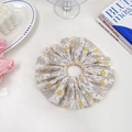 Oversized floral scrunchie with yellow flower pattern on white textured fabric - Small Yellow Flower (Gray Base)