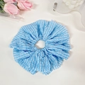 Chouchou géant en seersucker à rayures bleues et blanches avec texture florale - Rayé Bleu