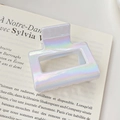 Iridescent mermaid-pearl rectangle hair claw clip with holographic aurora finish - Glistering Square 6CM