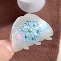 Pince à cheveux oreilles de chat en blanc perlé avec flocon bleu et strass - 5cm / Bleu