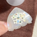 Pince à cheveux irisée avec oreilles de chat et flocon de neige ornée de strass colorés - 5cm / Blanc
