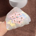 Pince à cheveux oreilles de chat avec motif de flocon rose et strass colorés brillants - 5cm / Rose