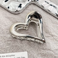 Pinza per capelli a cuore vuoto in lega metallica argento lucido con finitura a specchio - Argento 6CM