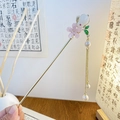 Chinese gold hair stick featuring white jade rabbit, pink flower, and pearl tassels - Flower Rabbit 18.5cm