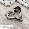 Molla per capelli a forma di cuore in metallo argentato lucido per donna - Nero 6CM