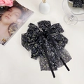 Pinza per capelli floreale in chiffon con fiocco nero e nappe in stile vintage elegante - Floreale Giallo Viola