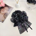 Pinza per capelli floreale effetto marmo con elegante fiocco di nastro nero decorato - Blu Stellato