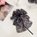 Elegante pinza per capelli con fiocco floreale in chiffon e nastro nero sottile - Rosa Floreale
