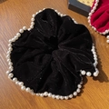 Elastico per capelli vintage francese in velluto nero con polvere d'oro e perle - Nero