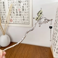 Silver butterfly hair stick with wave design, pearl accents and metal tassels - Green Butterfly / 18cm