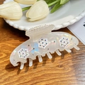 Pince à cheveux fleur blanche irisée avec strass colorés pour coiffure cheveux longs - Grand / Blanc