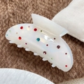 Pearlescent white acetate hair claw clip with colorful rhinestones in a retro style - 9cm