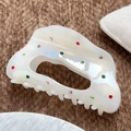 French vintage acetate hair claw with colorful rhinestones and pearlescent finish - Wavy Cloud Style / 9.7cm