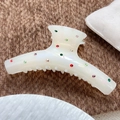 Pearlescent white acetate hair claw clip with colorful rhinestones for French retro style - Elegant Fish Tail Style / 12cm