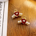 Fermagli per capelli dorati con cuori in velluto rosso, piccoli fiocchi e perle - Mini Heart Claw Clip / 3cm