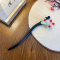 Classic Chinese wooden hair pin with light green camellia petals and red beads accents - Green Camellia