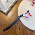 Classic wooden hair stick with white camellia flowers and red beads in oriental style - White Camellia